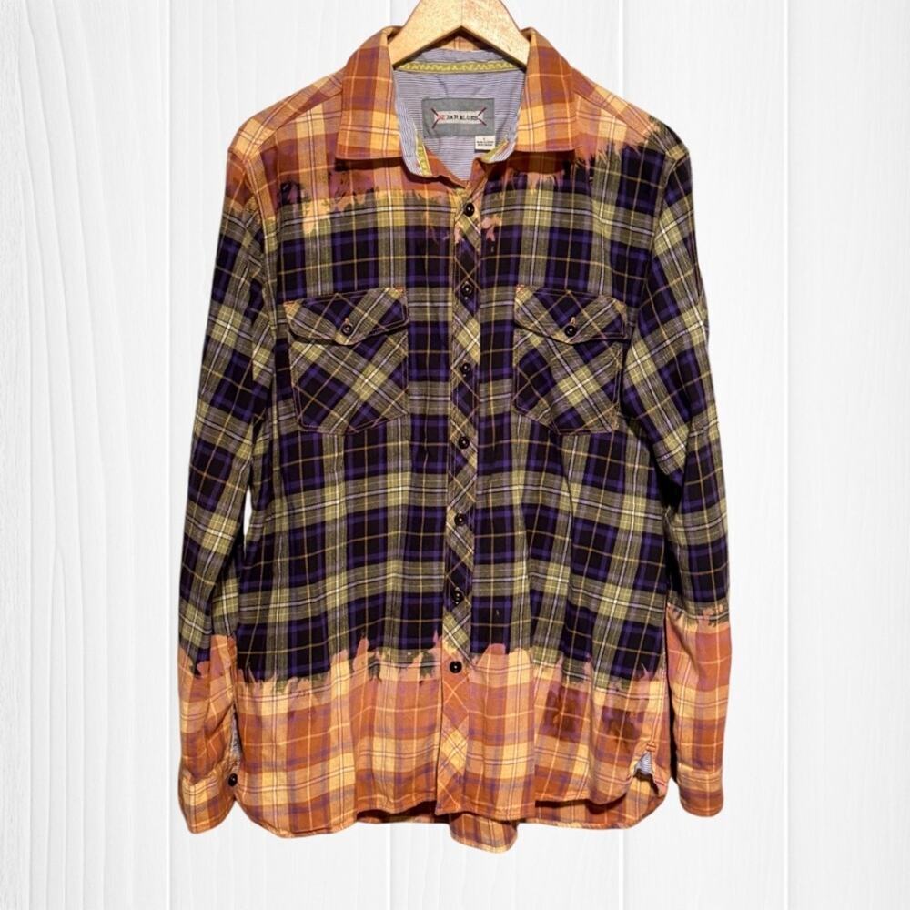 Upcycled Custom Bleached Distressed Flannel Shirt - Picture 2 of 12